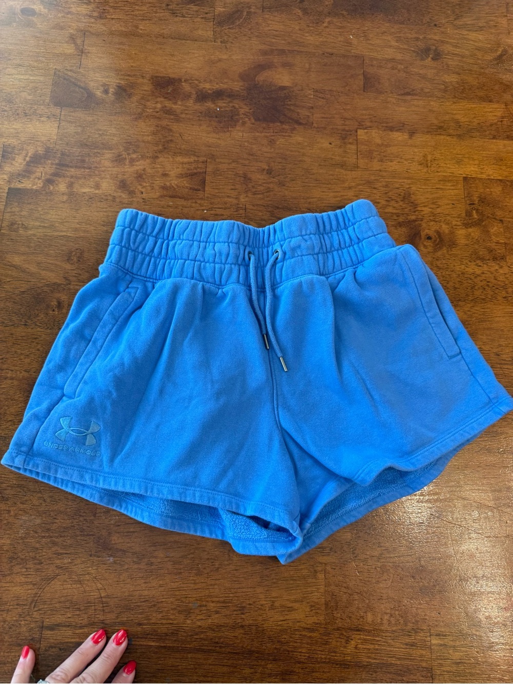Under Armour Playback Fleece Shorts Women M Blue Atlantis High Rise Lounge